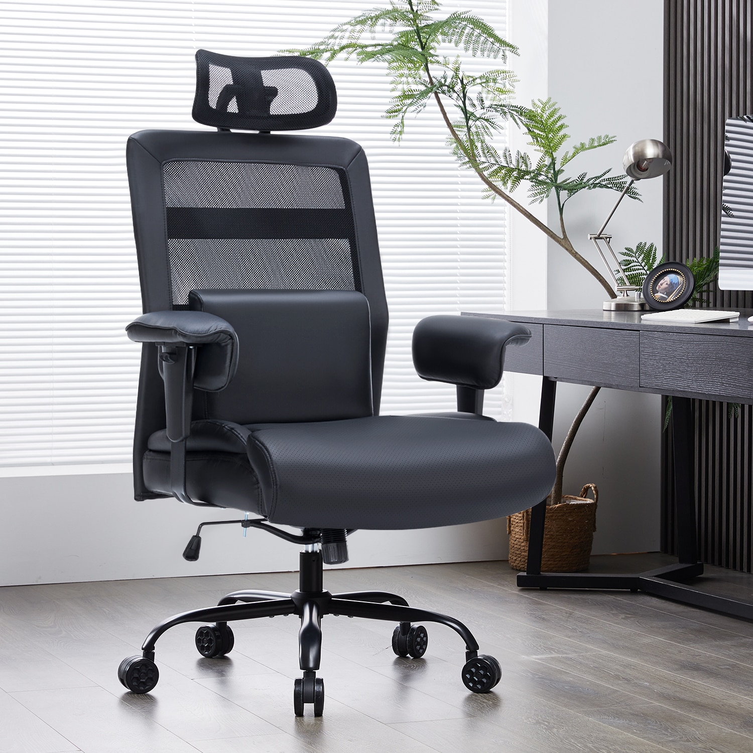 600lbs Massage Big And Tall Office Chair, Plus Size Computer Chair With Extra Wide Seat Large Wheels, Heavy Duty Executive Office Chairs, Mesh High Back Desk Chairs With Lumbar Support, Black_voghion.com